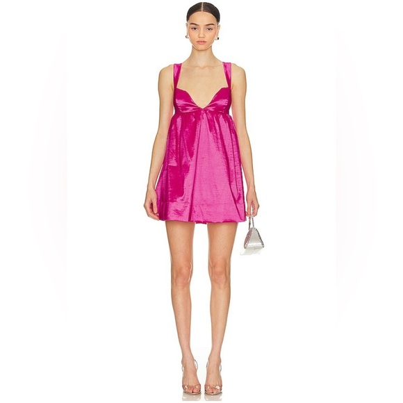 For Love And Lemons Selena Pink Taffeta Mini Dress Size S NWT - Picture 2 of 9